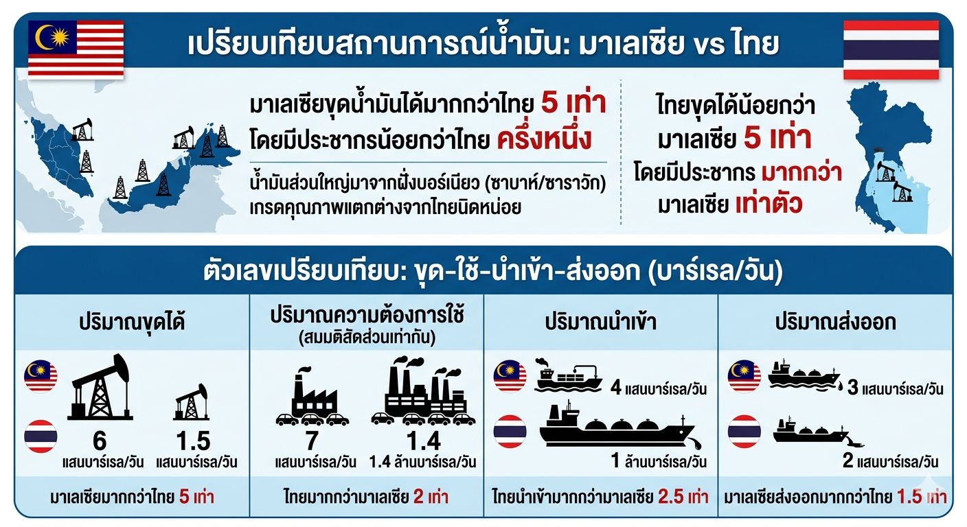 ข้อมูลและคำถามฉุกคิดวันนี้

1. มาเลเซียขุดน้ำมันได้มากกว่าไทย 5 เท่า โดยมีประชาก